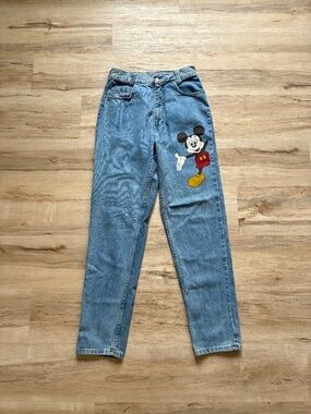 Vintage Light Blue Denim Mom Jeans with Mickey Mouse Graphic